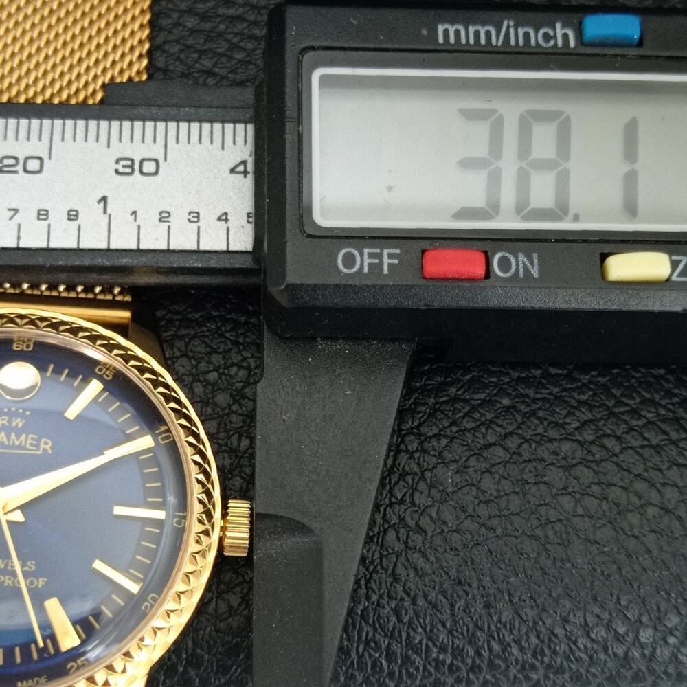Vintage 1986 Roamer Manual Mens Gold Watch W/Metal Strap & Blue accents - Picture 7 of 9